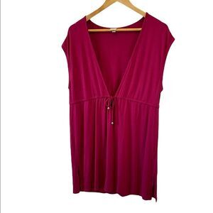 MERONA Cranberry Deep V Lightweight Short Sleeve Tunic Top L